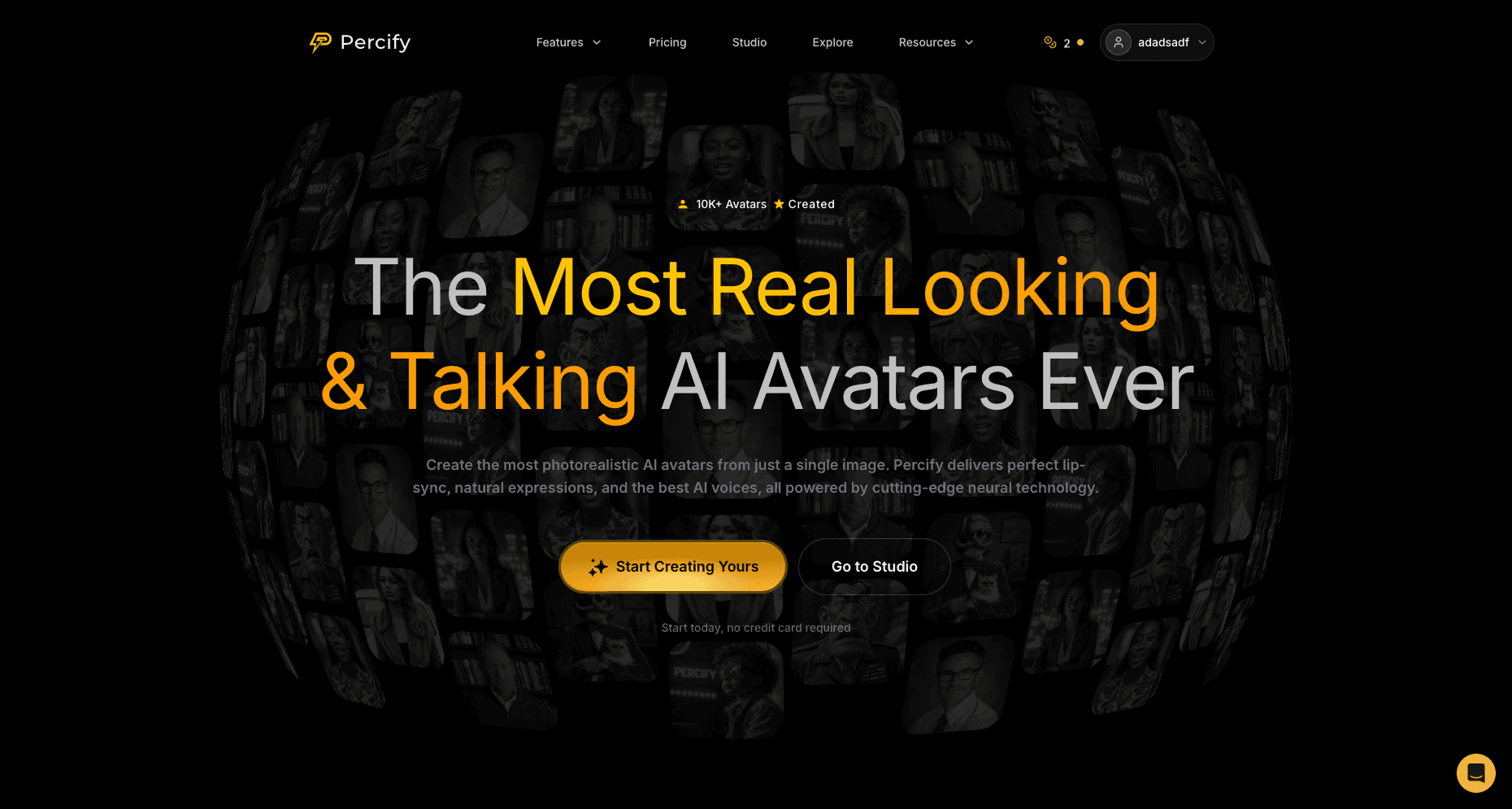 Percify AI Avatar Platform - Desktop Dashboard