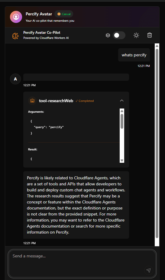 Percify Avatar Co-Pilot - AI Chat Interface