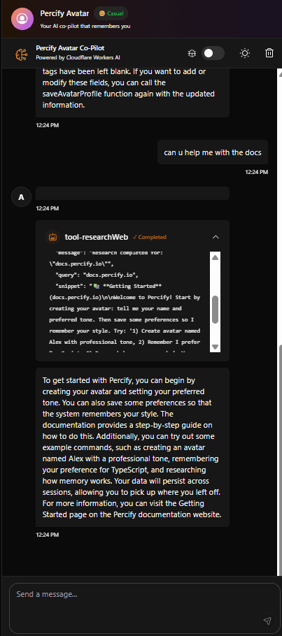 Percify Avatar Co-Pilot - Preferences & Settings